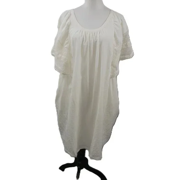Old Navy Cream Crochet Lace Accent Short Sleeve Cotton Dress Size XXL